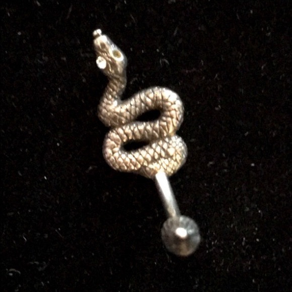 SNAKE SURGICAL STEEL BELLY RING *SERPENT NAVEL BARBELL *BLUE CRYSTAL EYE - Picture 3 of 7